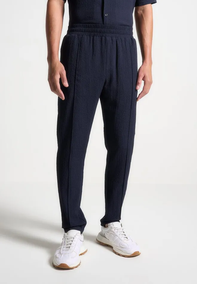 Manire De Voir Casual CoOrds Manire De Voir Man Seersucker Tapered Trousers 8211 Navy Manire De Voir Casual CoOrds Manire De Voir Man Seersucker Tapered Trousers 8211 Navy