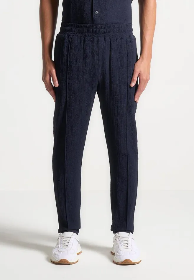 Manire De Voir Casual CoOrds Manire De Voir Man Seersucker Tapered Trousers 8211 Navy