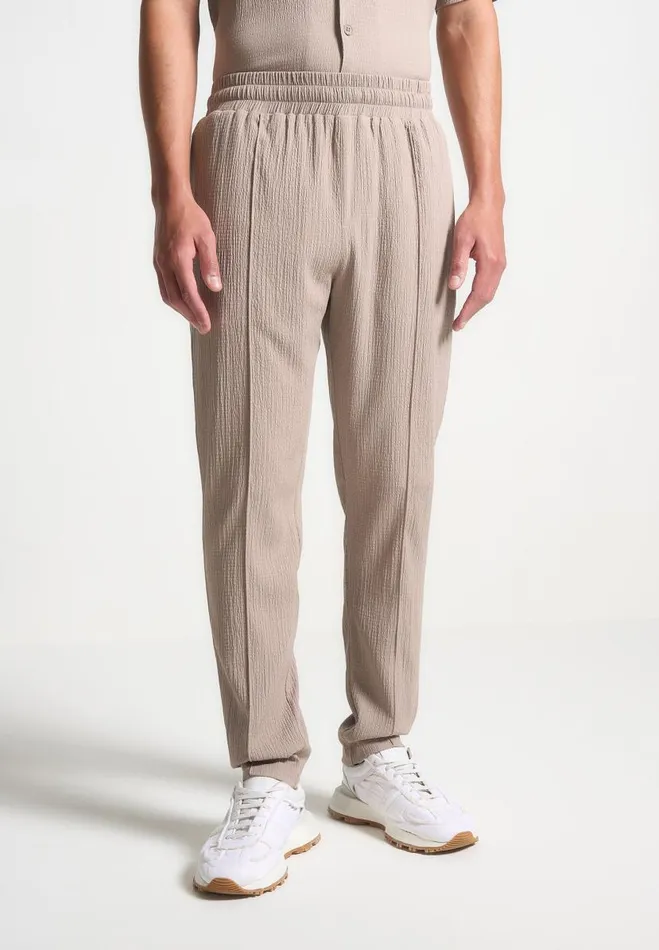 Manire De Voir Casual CoOrds Manire De Voir Man Seersucker Tapered Trousers 8211 Taupe