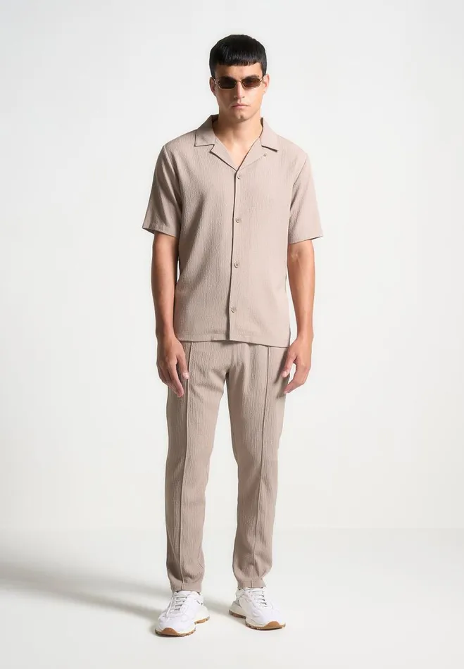 Manire De Voir Casual CoOrds Manire De Voir Man Seersucker Tapered Trousers 8211 Taupe