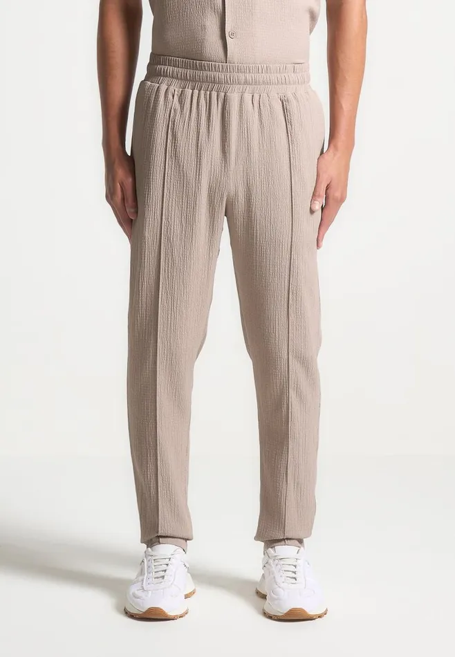 Manire De Voir Casual CoOrds Manire De Voir Man Seersucker Tapered Trousers 8211 Taupe