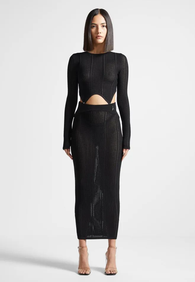 Manire De Voir Dresses Manire De Voir Woman 2in1 Long Sleeve Knitted Midaxi Dress 8211 Black