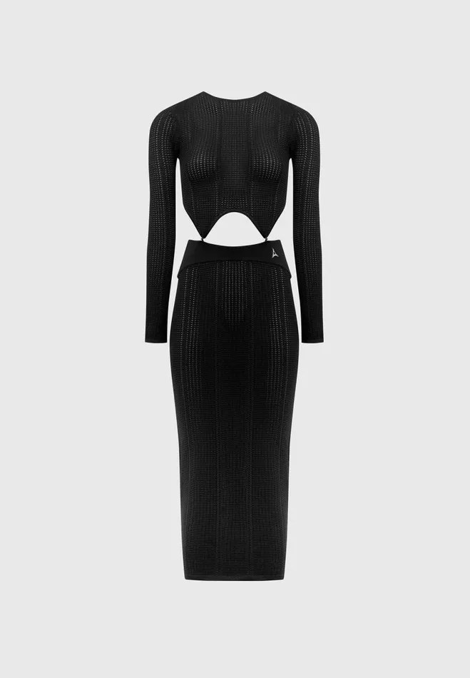 Manire De Voir Dresses Manire De Voir Woman 2in1 Long Sleeve Knitted Midaxi Dress 8211 Black