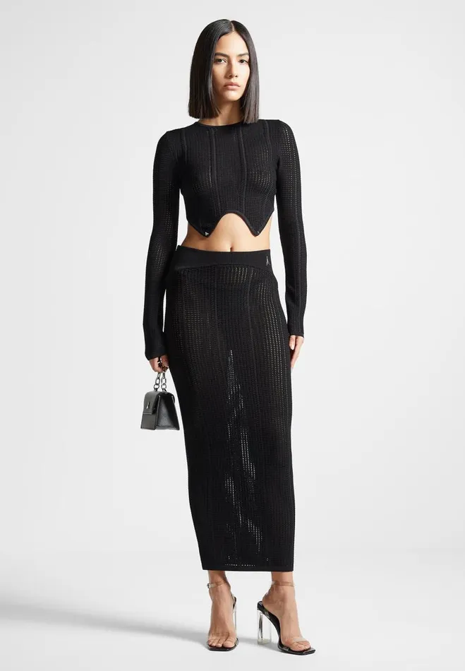 Manire De Voir Dresses Manire De Voir Woman 2in1 Long Sleeve Knitted Midaxi Dress 8211 Black