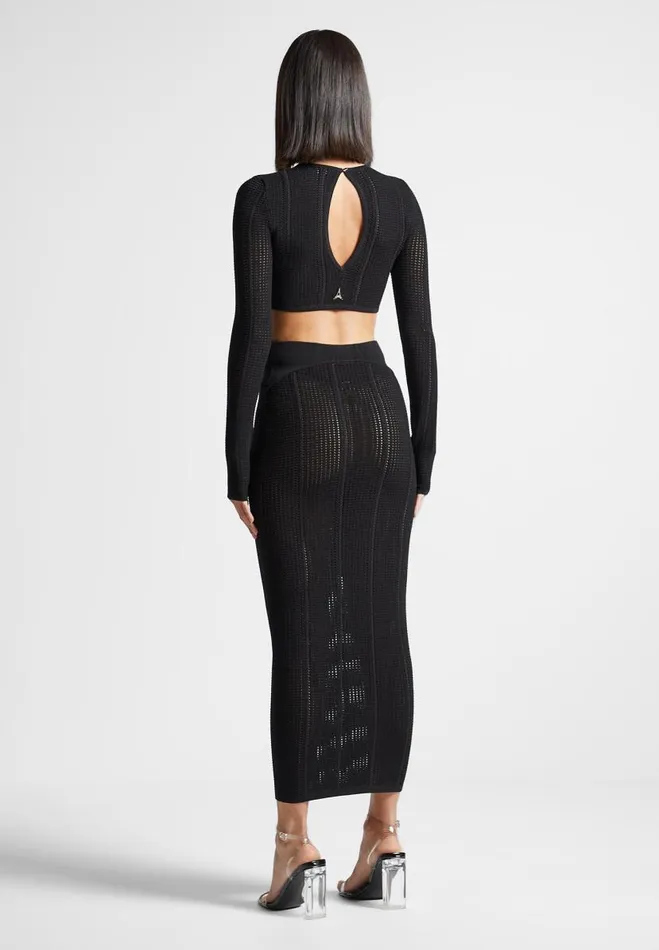 Manire De Voir Dresses Manire De Voir Woman 2in1 Long Sleeve Knitted Midaxi Dress 8211 Black