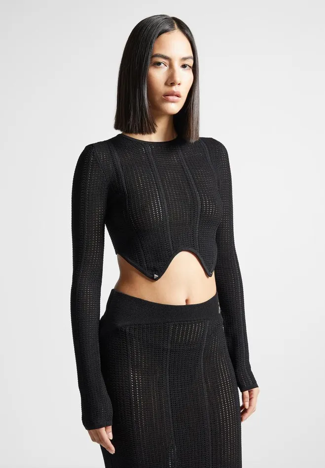 Manire De Voir Dresses Manire De Voir Woman 2in1 Long Sleeve Knitted Midaxi Dress 8211 Black