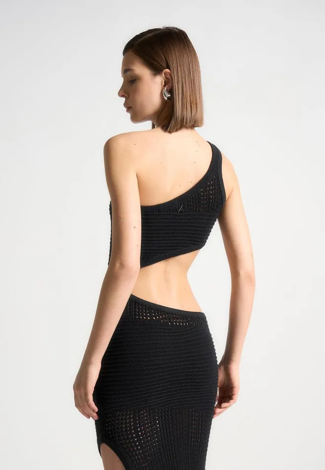 Manire De Voir Dresses Manire De Voir Woman Asymmetric Crochet Knit Cut Out Maxi Dress 8211 Black