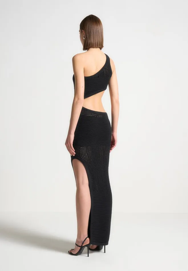 Manire De Voir Dresses Manire De Voir Woman Asymmetric Crochet Knit Cut Out Maxi Dress 8211 Black