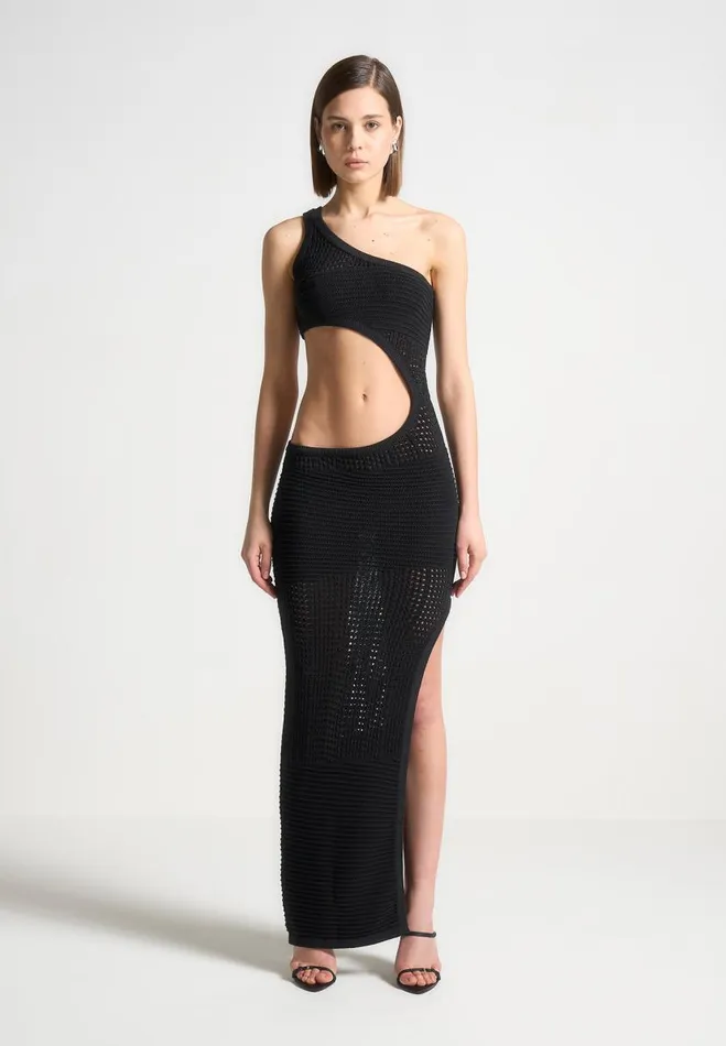 Manire De Voir Dresses Manire De Voir Woman Asymmetric Crochet Knit Cut Out Maxi Dress 8211 Black