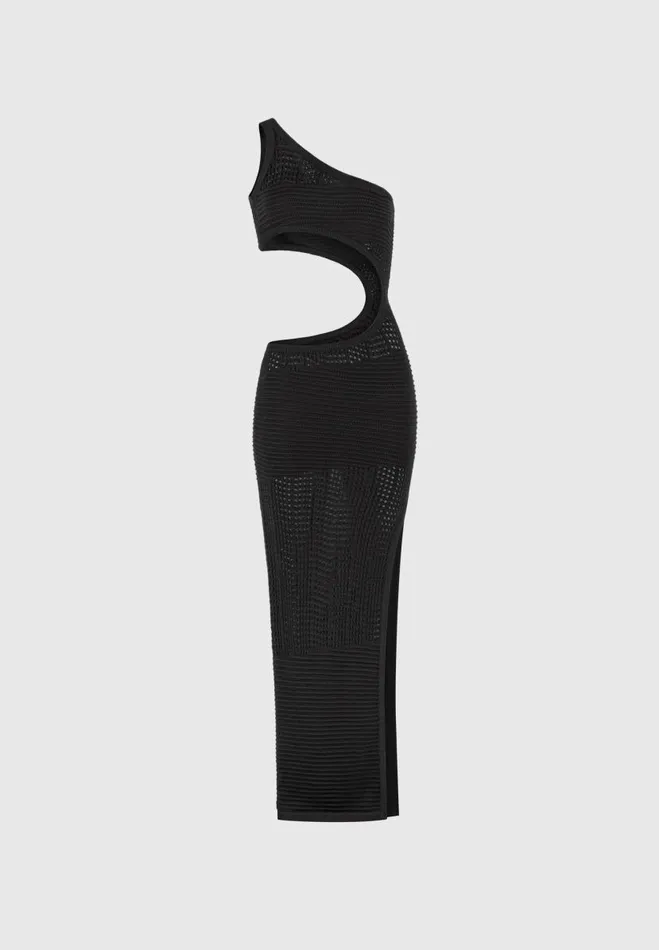 Manire De Voir Dresses Manire De Voir Woman Asymmetric Crochet Knit Cut Out Maxi Dress 8211 Black