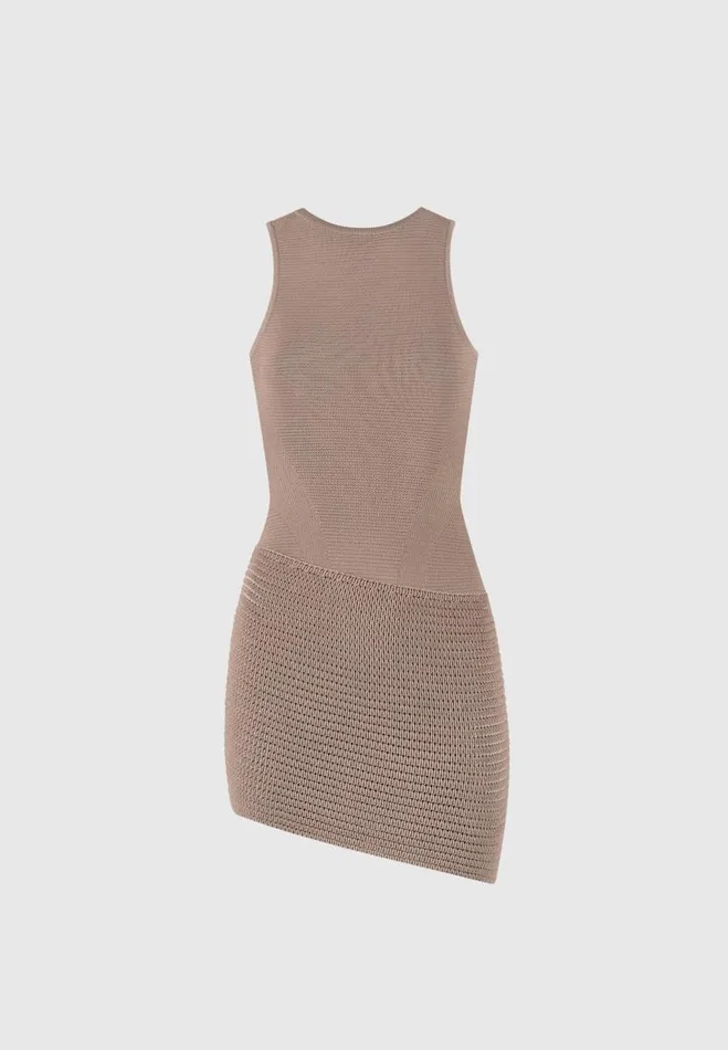 Manire De Voir Dresses Manire De Voir Woman Asymmetric Knit Mini Dress 8211 TaupeBeige