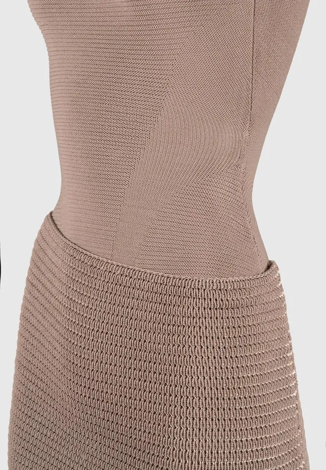 Manire De Voir Dresses Manire De Voir Woman Asymmetric Knit Mini Dress 8211 TaupeBeige