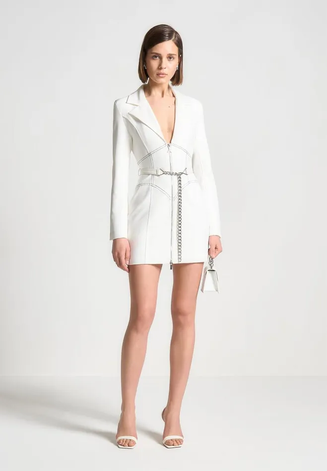 Manire De Voir Dresses Manire De Voir Woman Corset Blazer Dress With Chain 8211 White Manire De Voir Dresses Manire De Voir Woman Corset Blazer Dress With Chain 8211 White