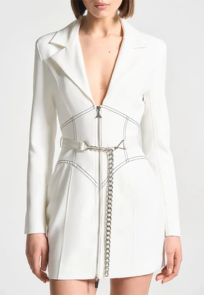 Manire De Voir Dresses Manire De Voir Woman Corset Blazer Dress With Chain 8211 White