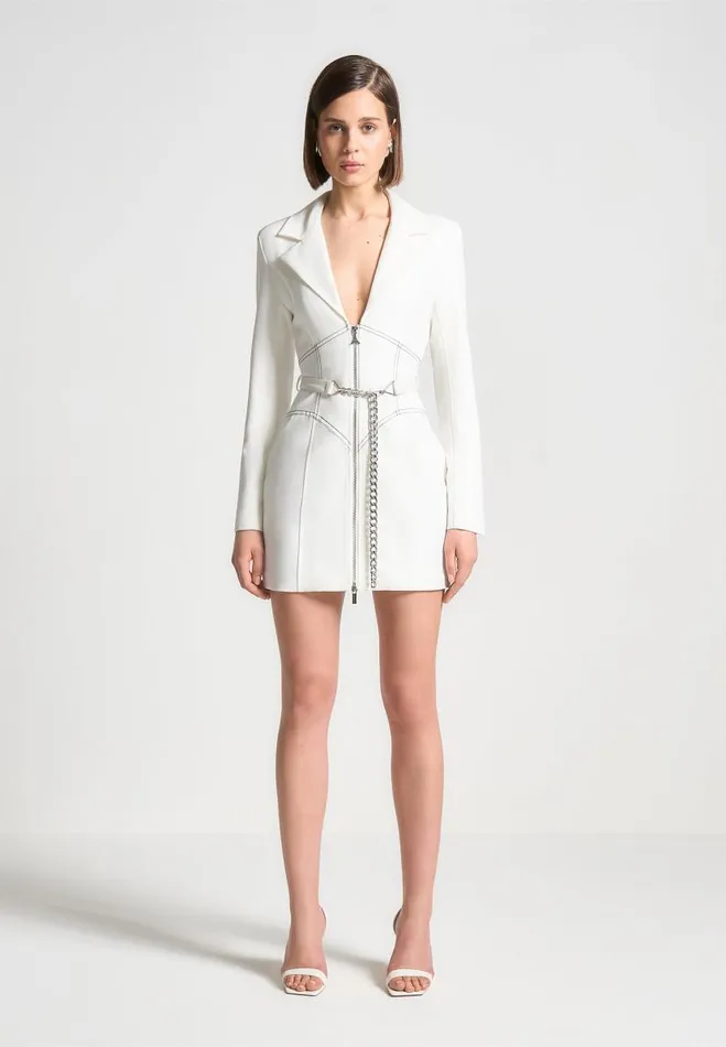 Manire De Voir Dresses Manire De Voir Woman Corset Blazer Dress With Chain 8211 White