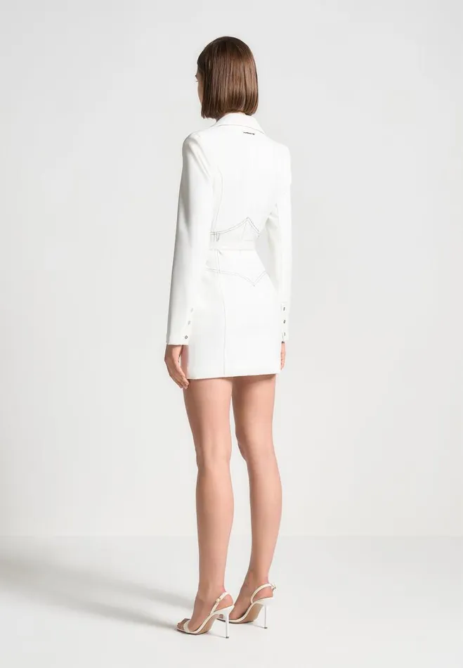 Manire De Voir Dresses Manire De Voir Woman Corset Blazer Dress With Chain 8211 White