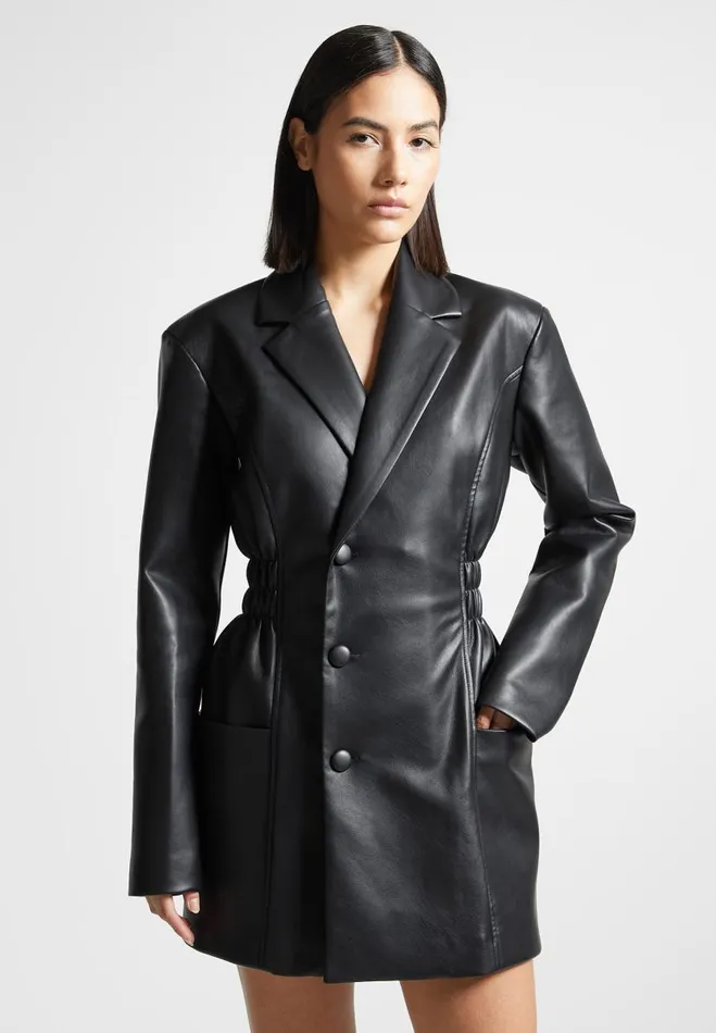 Manire De Voir Dresses Manire De Voir Woman Double Breasted Vegan Leather Blazer Dress 8211 Black Manire De Voir Dresses Manire De Voir Woman Double Breasted Vegan Leather Blazer Dress 8211 Black