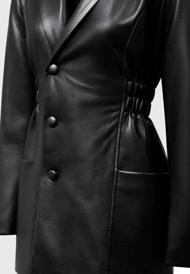 Manire De Voir Dresses Manire De Voir Woman Double Breasted Vegan Leather Blazer Dress 8211 Black
