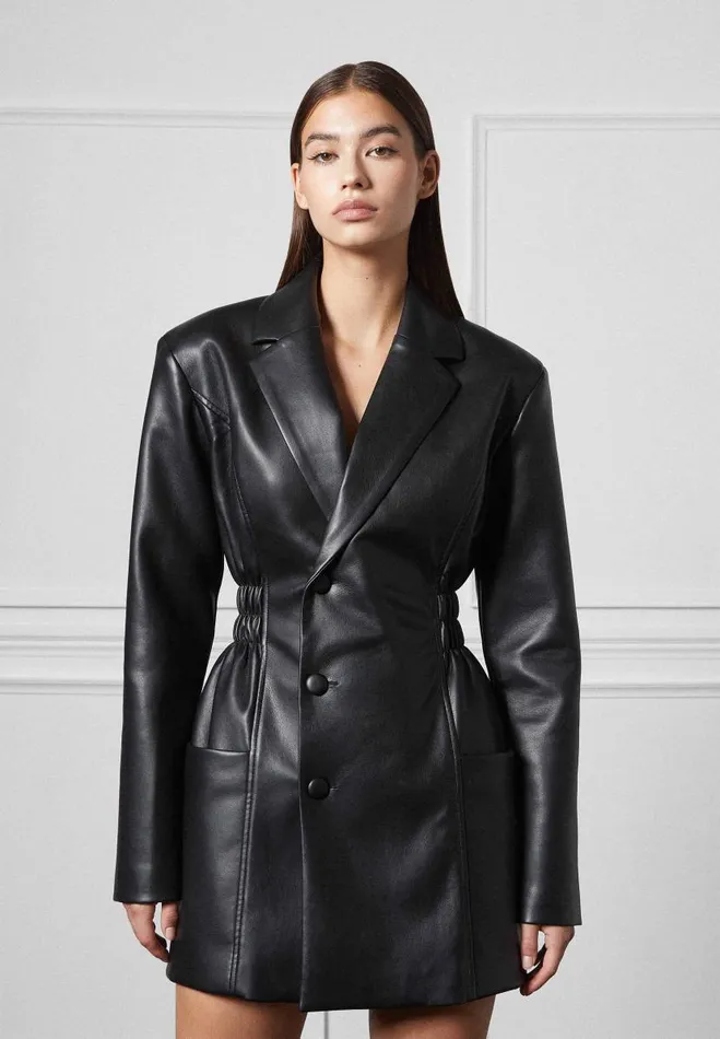 Manire De Voir Dresses Manire De Voir Woman Double Breasted Vegan Leather Blazer Dress 8211 Black
