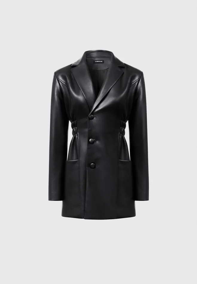 Manire De Voir Dresses Manire De Voir Woman Double Breasted Vegan Leather Blazer Dress 8211 Black