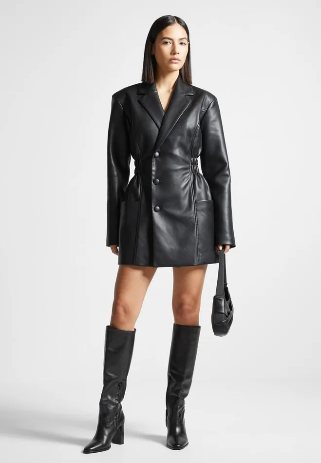 Manire De Voir Dresses Manire De Voir Woman Double Breasted Vegan Leather Blazer Dress 8211 Black