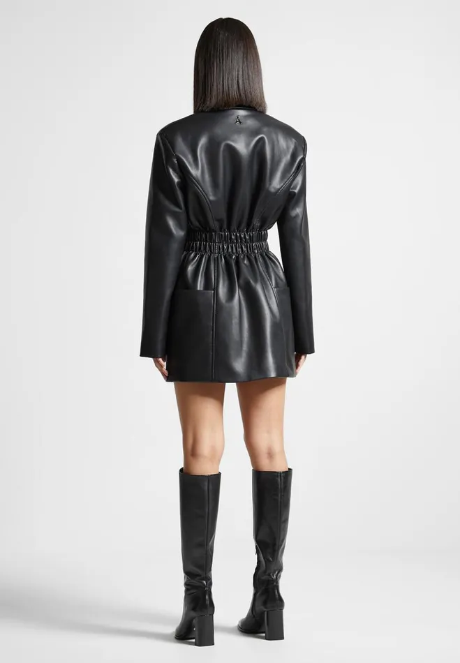 Manire De Voir Dresses Manire De Voir Woman Double Breasted Vegan Leather Blazer Dress 8211 Black