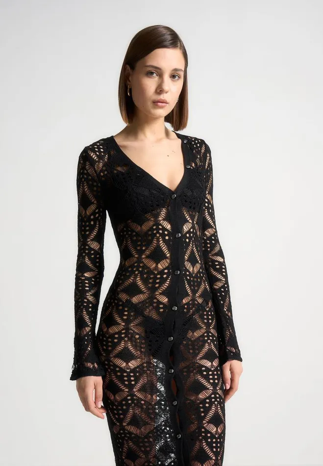 Manire De Voir Dresses Manire De Voir Woman Knit Longline Cover Up Cardigan 8211 Black