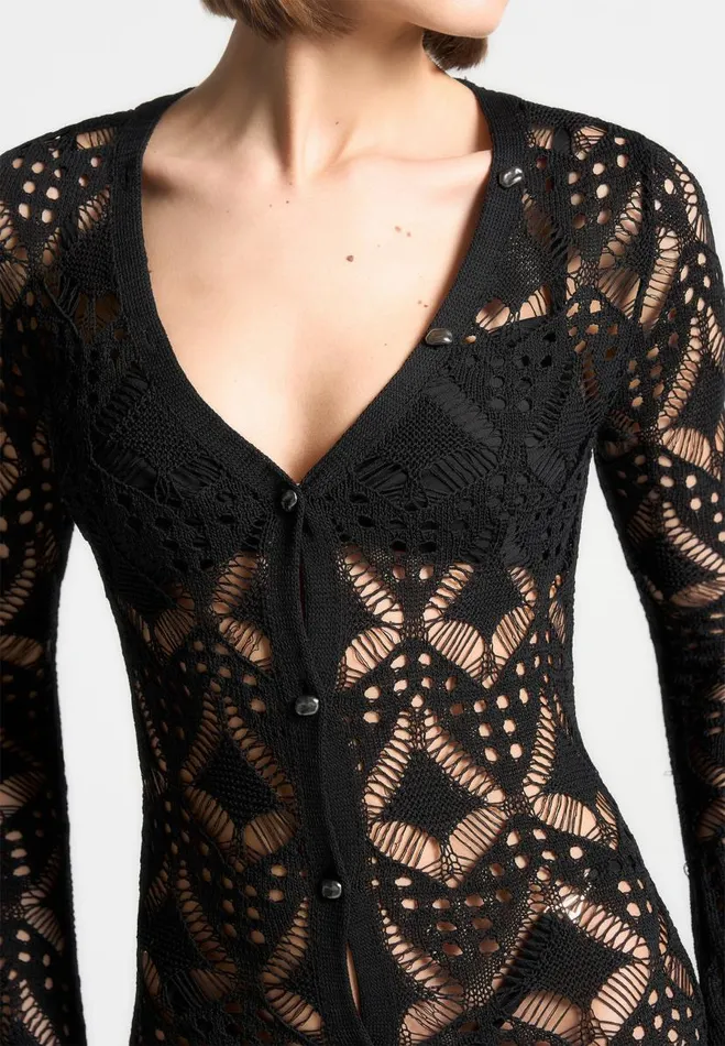 Manire De Voir Dresses Manire De Voir Woman Knit Longline Cover Up Cardigan 8211 Black