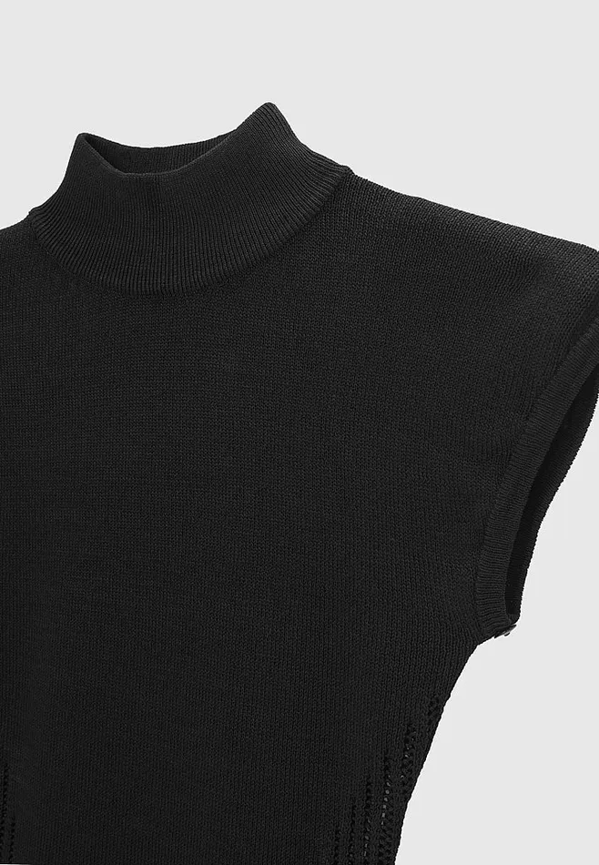 Manire De Voir Dresses Manire De Voir Woman Knitted Contour Dress With Vegan Leather Sleeves 8211 Black