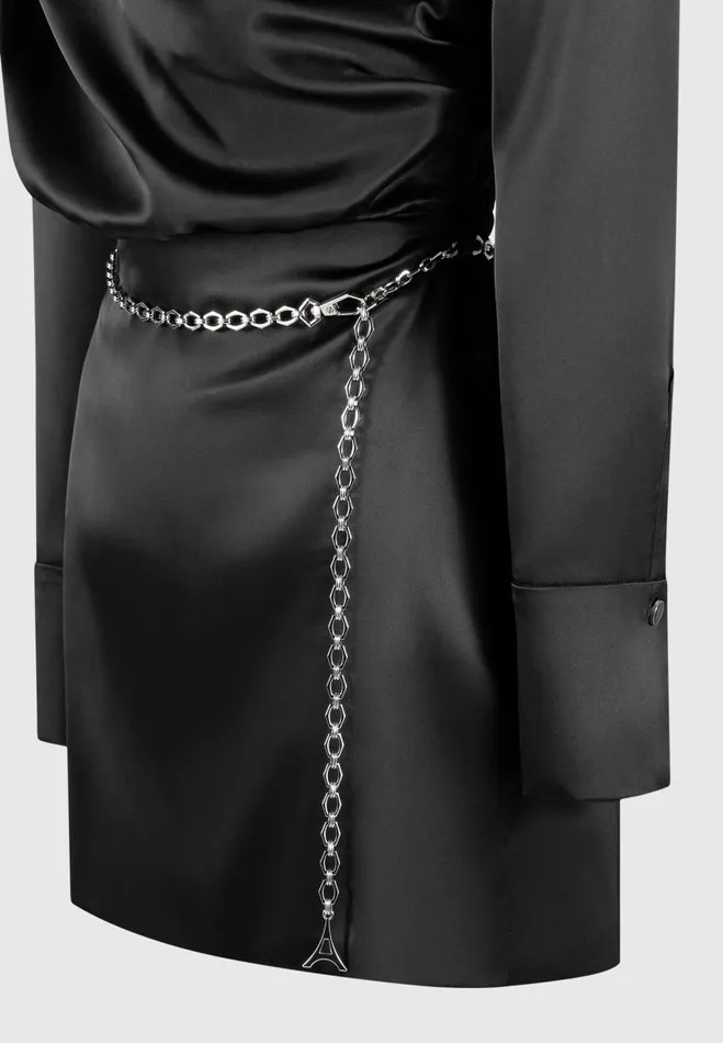 Manire De Voir Dresses Manire De Voir Woman Off Shoulder Draped Satin Mini Dress With Belt 8211 Black