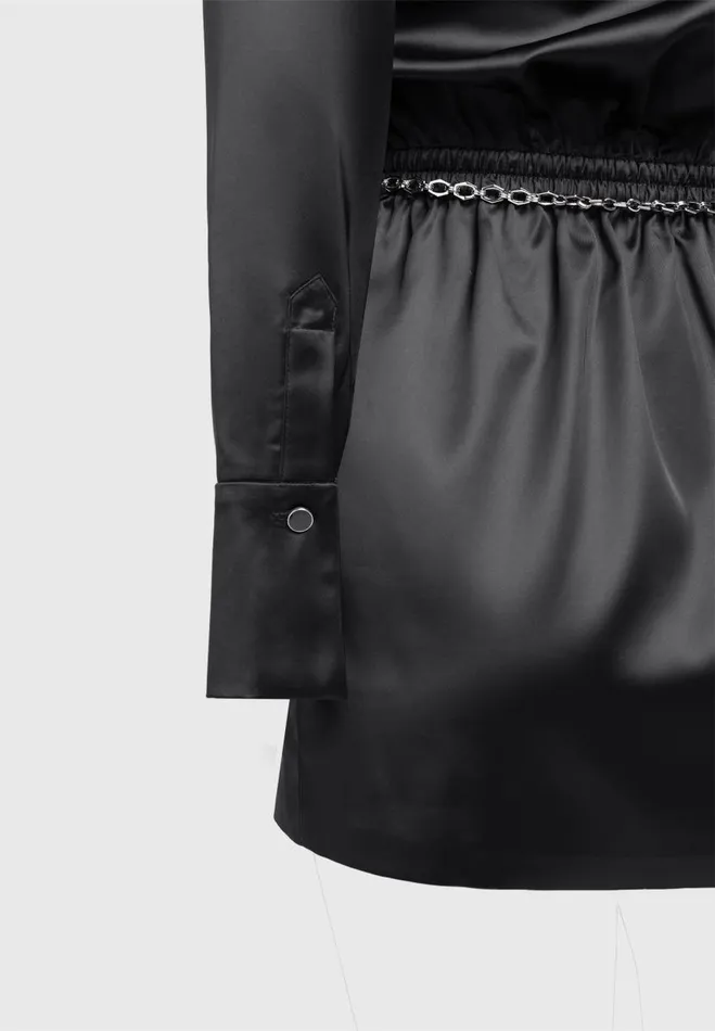 Manire De Voir Dresses Manire De Voir Woman Off Shoulder Draped Satin Mini Dress With Belt 8211 Black