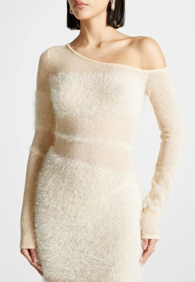 Manire De Voir Dresses Manire De Voir Woman Off Shoulder Knitted Maxi Dress 8211 Beige