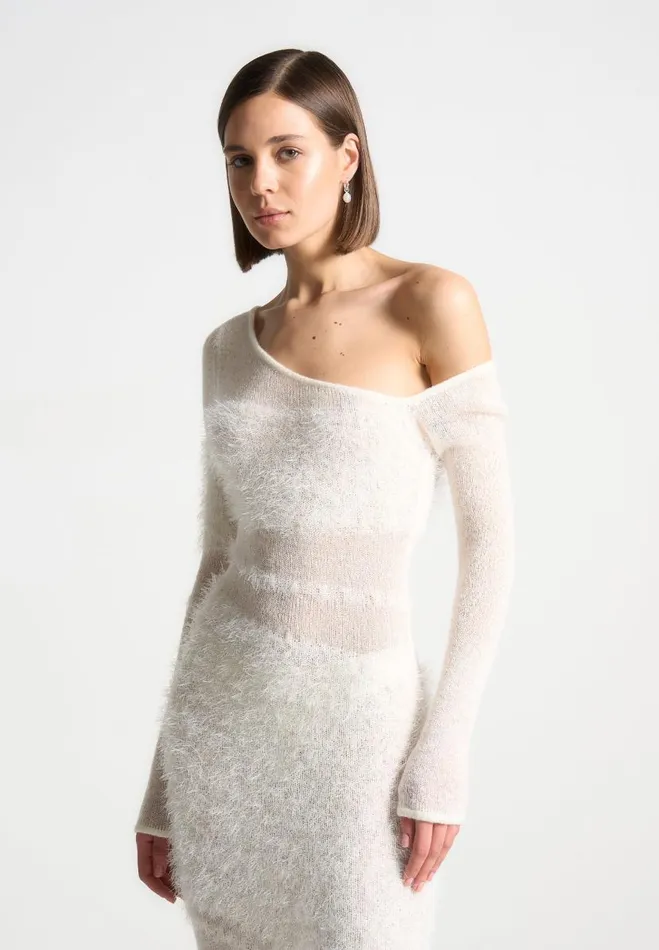 Manire De Voir Dresses Manire De Voir Woman Off Shoulder Knitted Maxi Dress 8211 Off White