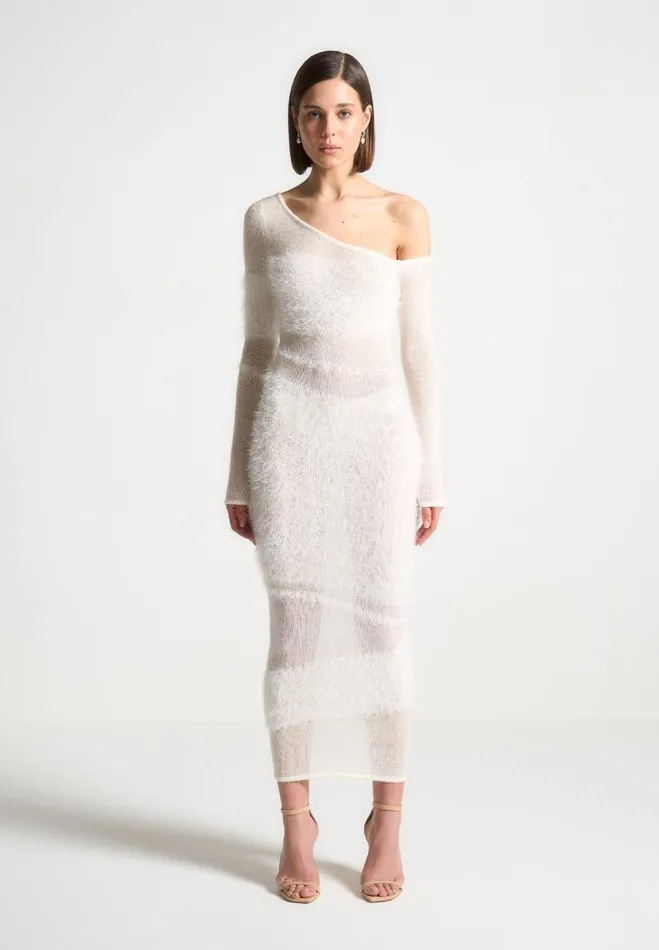 Manire De Voir Dresses Manire De Voir Woman Off Shoulder Knitted Maxi Dress 8211 Off White