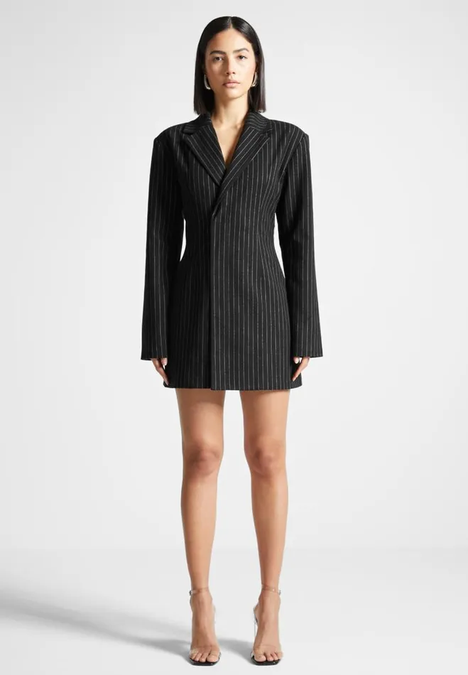 Manire De Voir Dresses Manire De Voir Woman Pinstripe Blazer Dress With Reversible Corset 8211 Black