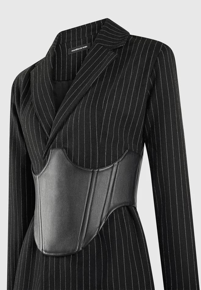 Manire De Voir Dresses Manire De Voir Woman Pinstripe Blazer Dress With Reversible Corset 8211 Black