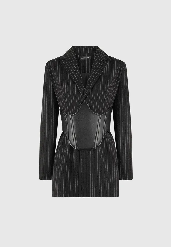 Manire De Voir Dresses Manire De Voir Woman Pinstripe Blazer Dress With Reversible Corset 8211 Black