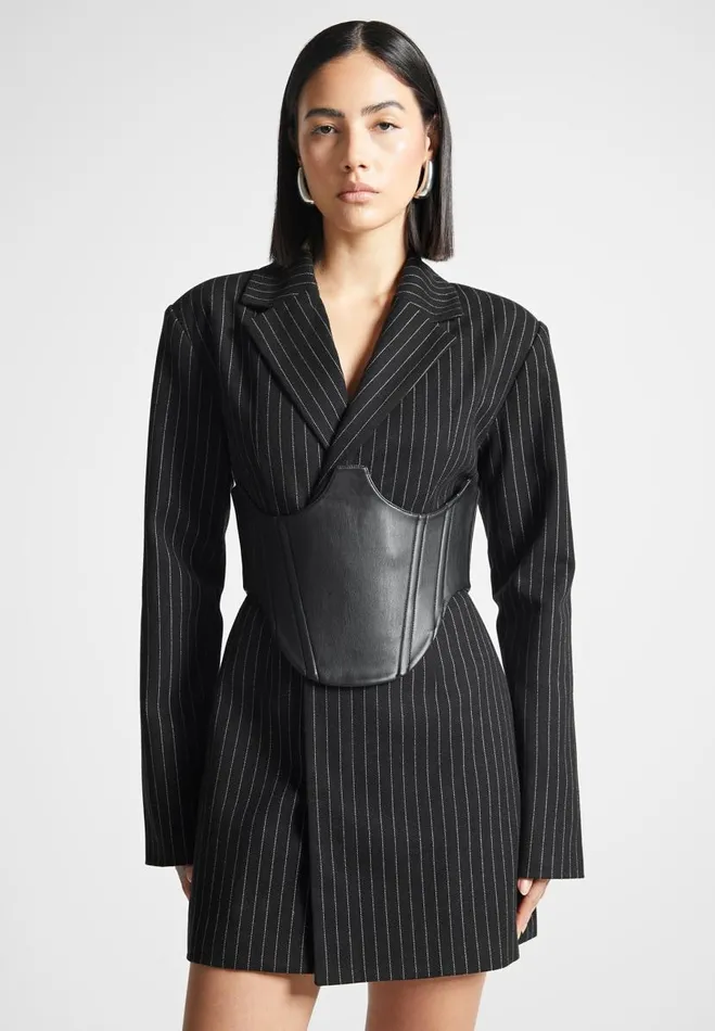 Manire De Voir Dresses Manire De Voir Woman Pinstripe Blazer Dress With Reversible Corset 8211 Black