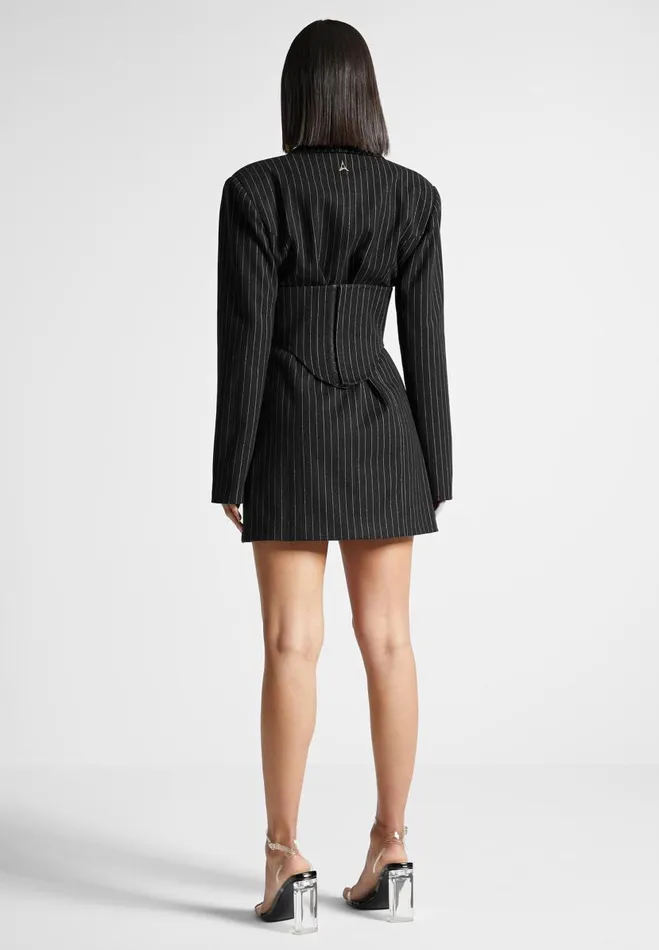 Manire De Voir Dresses Manire De Voir Woman Pinstripe Blazer Dress With Reversible Corset 8211 Black