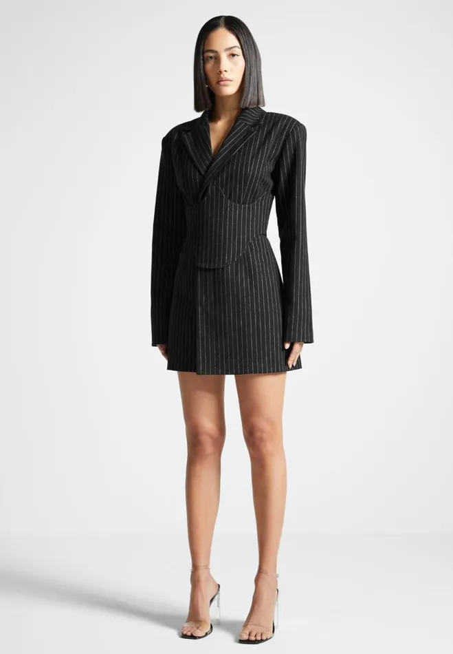 Manire De Voir Dresses Manire De Voir Woman Pinstripe Blazer Dress With Reversible Corset 8211 Black