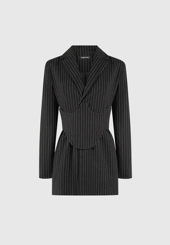 Manire De Voir Dresses Manire De Voir Woman Pinstripe Blazer Dress With Reversible Corset 8211 Black