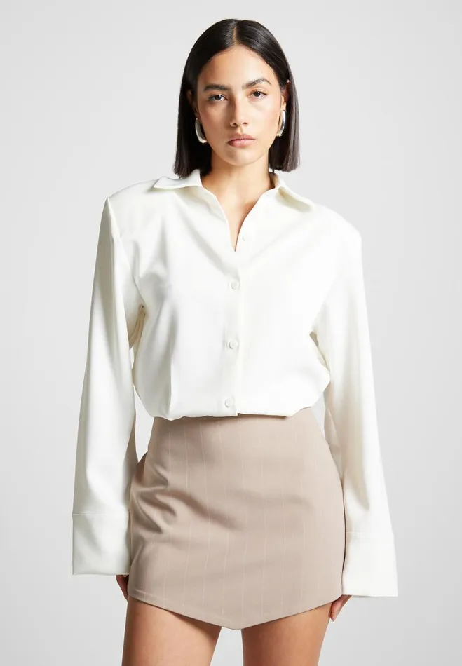 Manire De Voir Dresses Manire De Voir Woman Pinstripe Skirt Shirt Dress 8211 WhiteBeige Manire De Voir Dresses Manire De Voir Woman Pinstripe Skirt Shirt Dress 8211 WhiteBeige