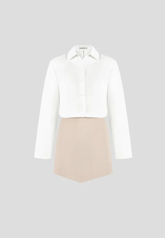 Manire De Voir Dresses Manire De Voir Woman Pinstripe Skirt Shirt Dress 8211 WhiteBeige
