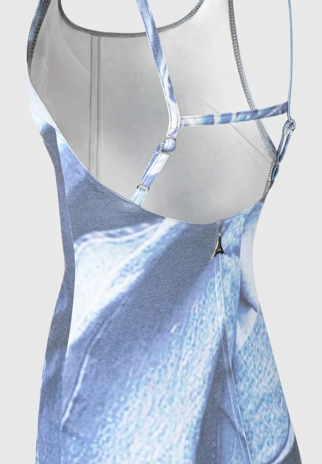 Manire De Voir Dresses Manire De Voir Woman Printed Denim Effect Maxi Dress 8211 Blue