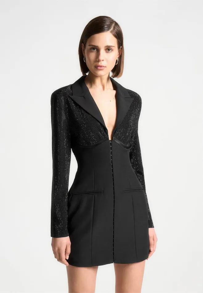 Manire De Voir Dresses Manire De Voir Woman Rhinestone Corset Blazer Dress 8211 Black