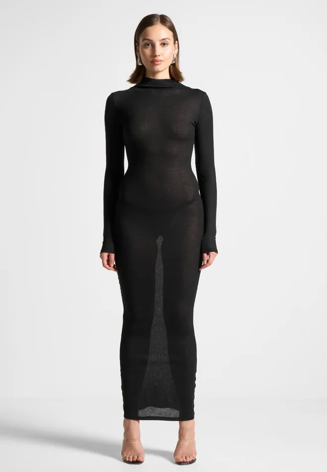 Manire De Voir Dresses Manire De Voir Woman ternelle Mock Neck Sheer Midaxi Dress 8211 Black
