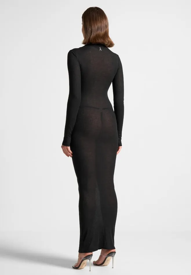 Manire De Voir Dresses Manire De Voir Woman ternelle Mock Neck Sheer Midaxi Dress 8211 Black