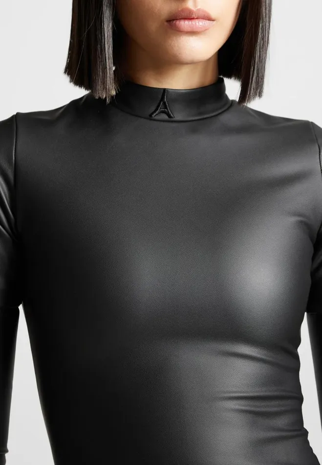 Manire De Voir Dresses Manire De Voir Woman Vegan Leather Bodycon Dress With Gloves 8211 Black