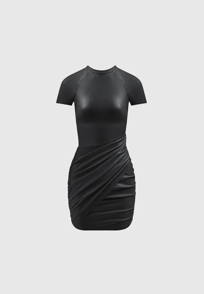Manire De Voir Dresses Manire De Voir Woman Vegan Leather Gathered Dress 8211 Black