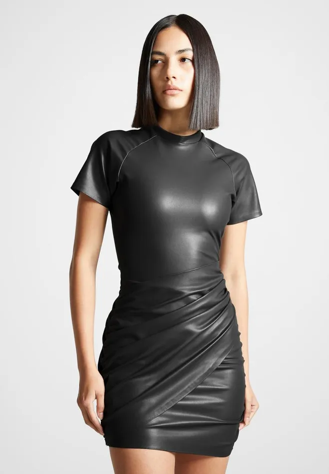 Manire De Voir Dresses Manire De Voir Woman Vegan Leather Gathered Dress 8211 Black